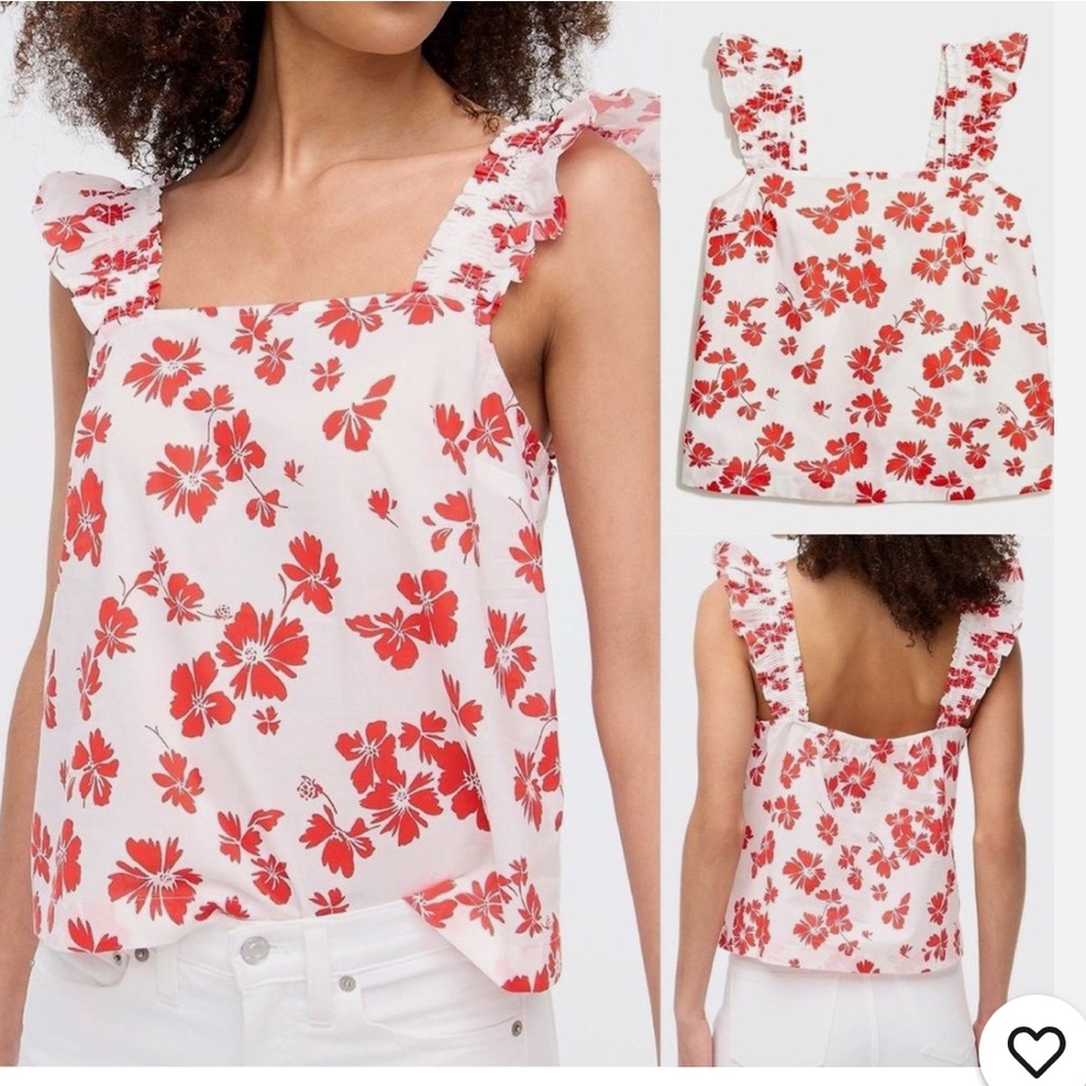 J. Crew smart ruffle shoulders hibiscus print tank top